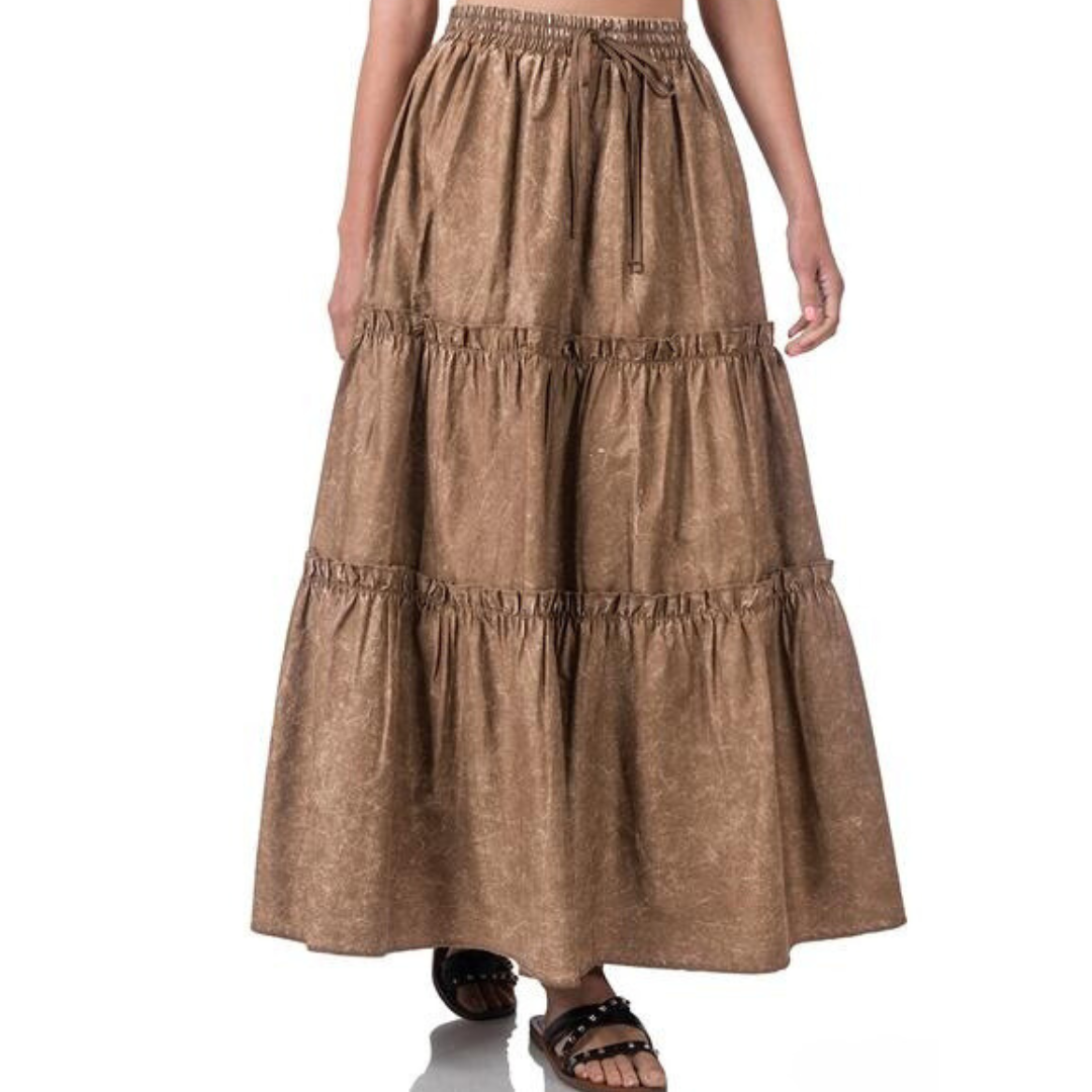 Acid Wash Cotton Maxi Skirt