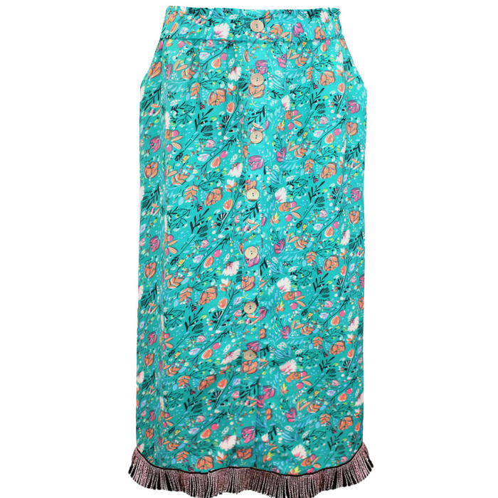 Button-Front Floral Maxi Skirt with Pockets