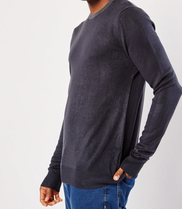 Men's Ribbed Trim Sweater with Fringes