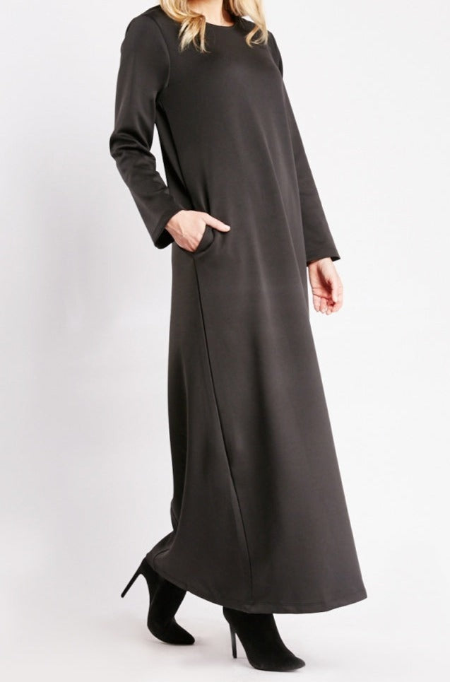 Long Sleeve Scuba Maxi Dress with Pockets