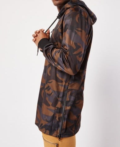 Men's Camo Slanted Zip-Up Hoodie with Fringes