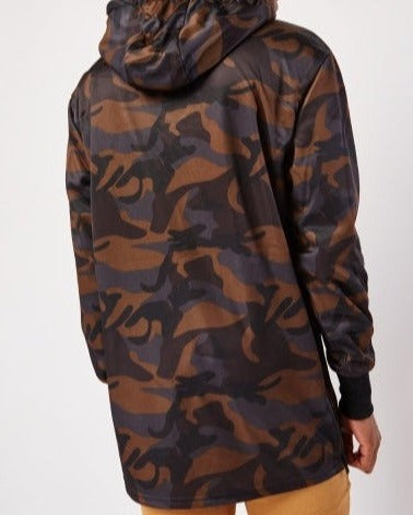 Men's Camo Slanted Zip-Up Hoodie with Fringes