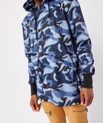 Men's Camo Slanted Zip-Up Hoodie with Fringes