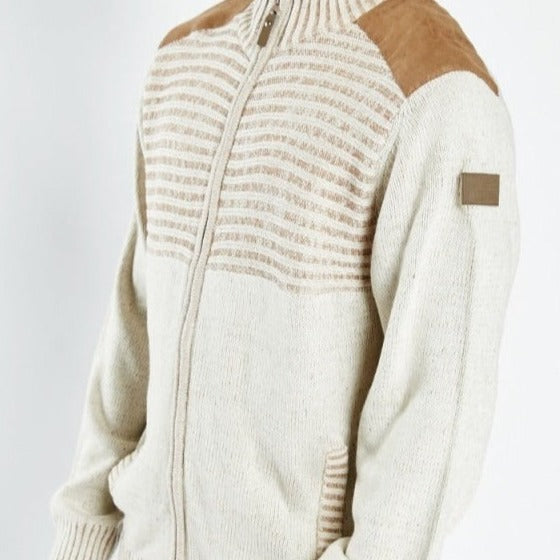 Men's Zipped Speckled Knitted Cardigan with Fringes