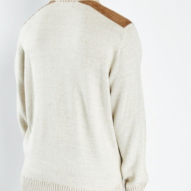 Men's Zipped Speckled Knitted Cardigan with Fringes