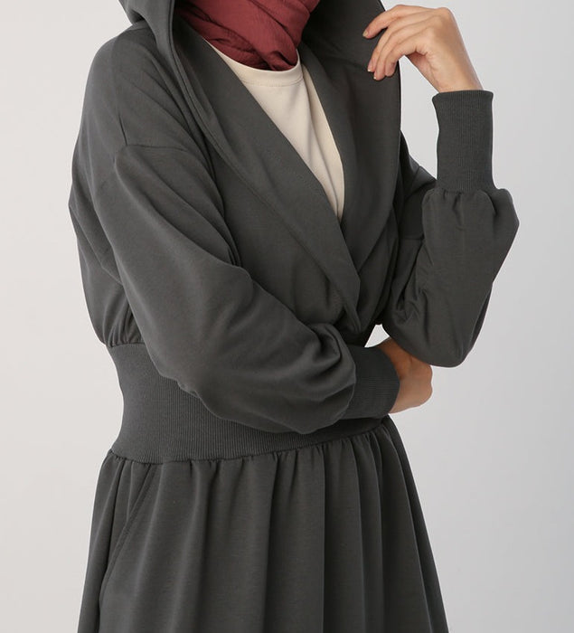Ribbed Waist Hooded Maxi Dress