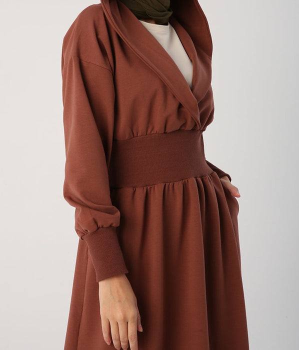Ribbed Waist Hooded Maxi Dress