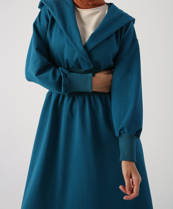 Ribbed Waist Hooded Maxi Dress