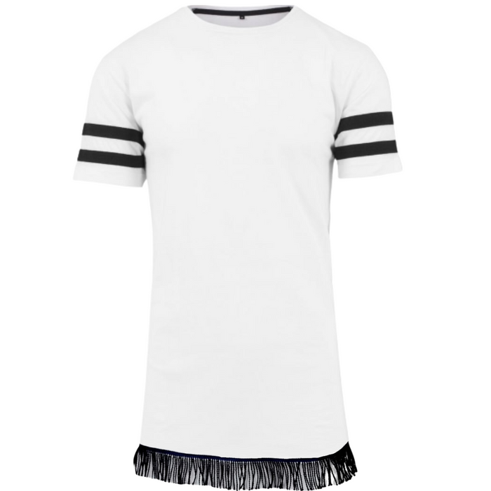 Short Sleeve Stripe Jersey T-Shirt with Fringes - Free Worldwide Shipping- Sew Royal US