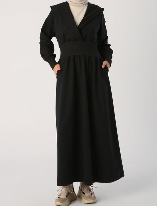 Ribbed Waist Hooded Maxi Dress