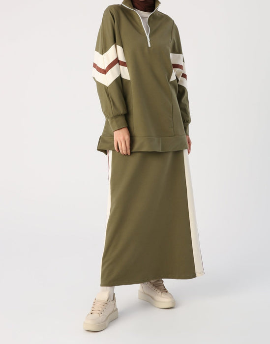 Zipper Collar Maxi SweatSkirt Set