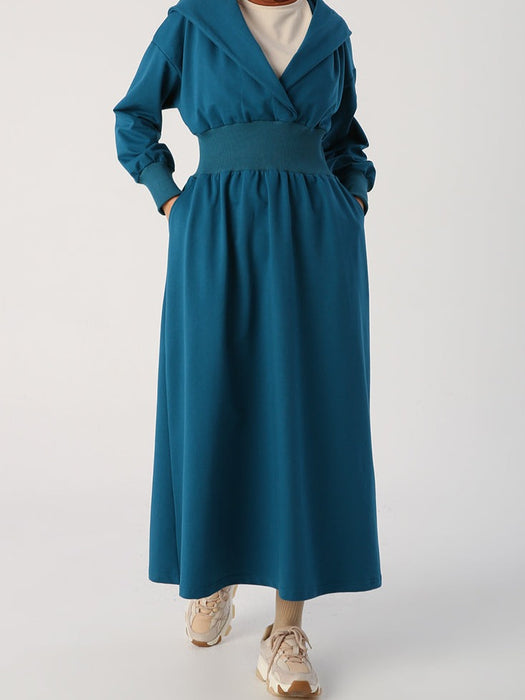 Ribbed Waist Hooded Maxi Dress