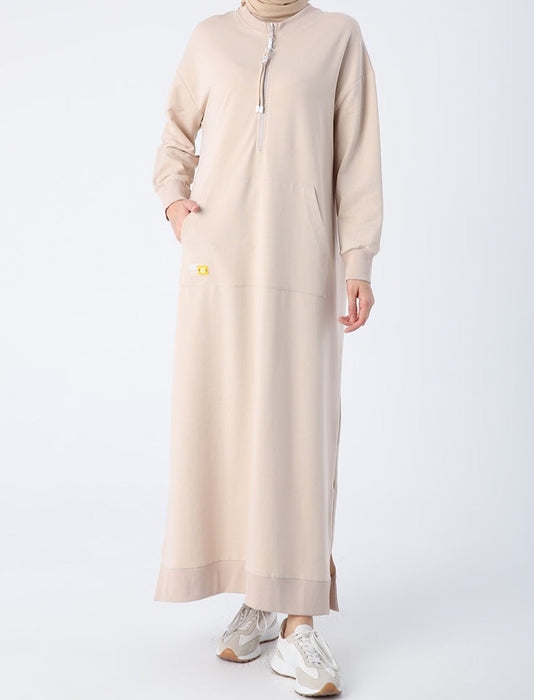 Zip-Neck Sweatshirt Maxi Dress
