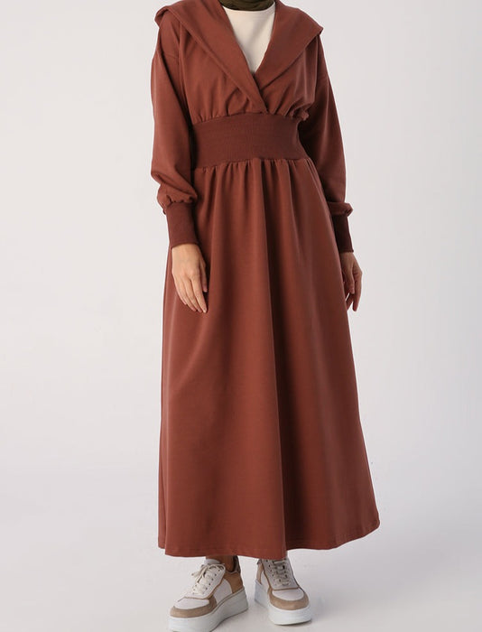 Ribbed Waist Hooded Maxi Dress