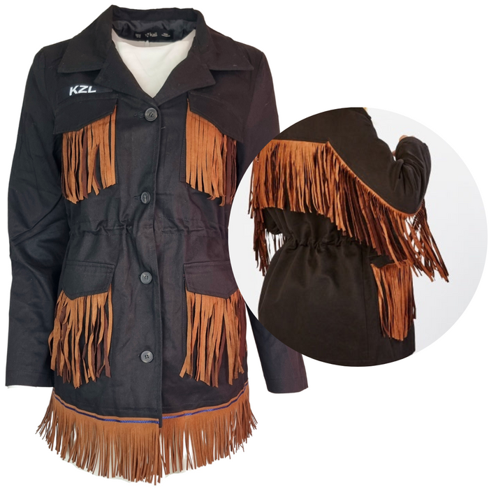Women's Black Suede Fringe Jacket - Free Worldwide Shipping- Sew Royal US