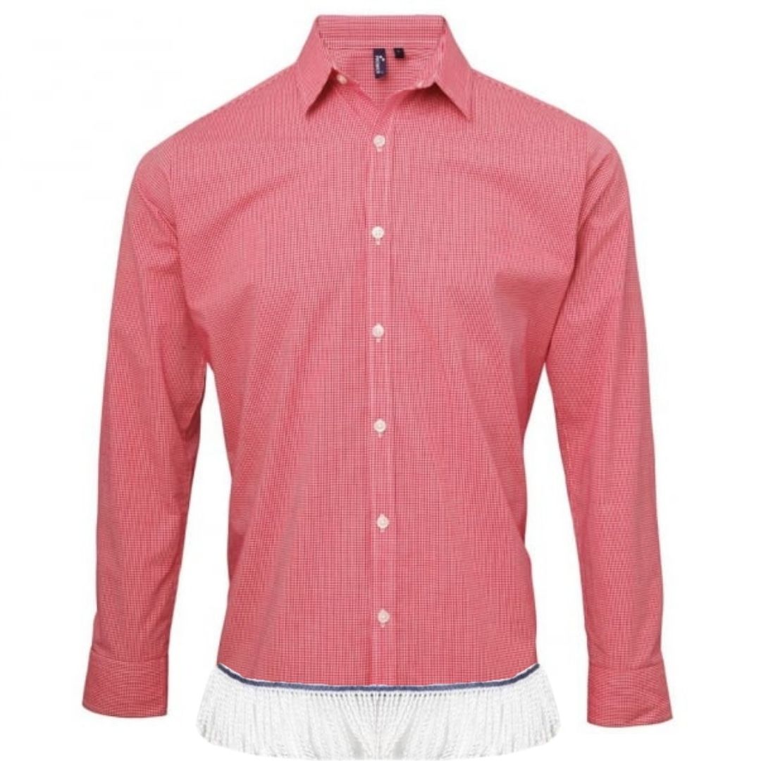 Men's Gingham Long Sleeve Fringed Shirt (4 Colors) - Free Worldwide Shipping- Sew Royal US