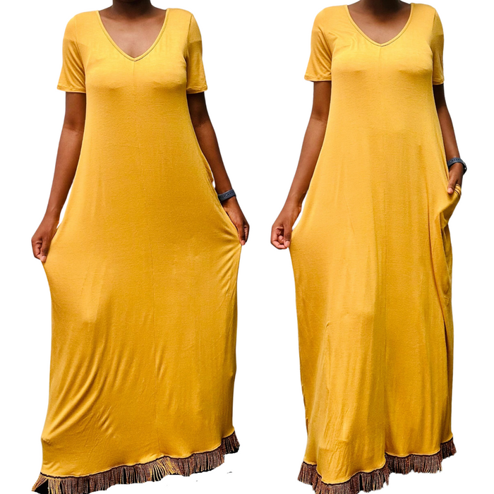 Plain V Neck Maxi Dress with Pockets