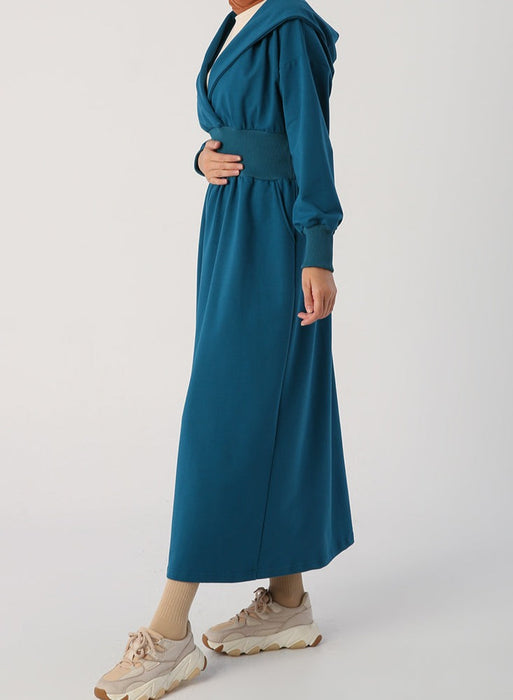 Ribbed Waist Hooded Maxi Dress
