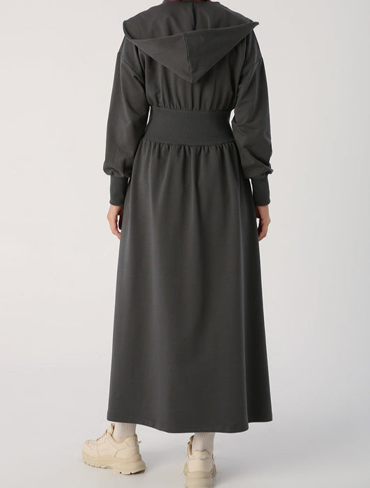 Ribbed Waist Hooded Maxi Dress
