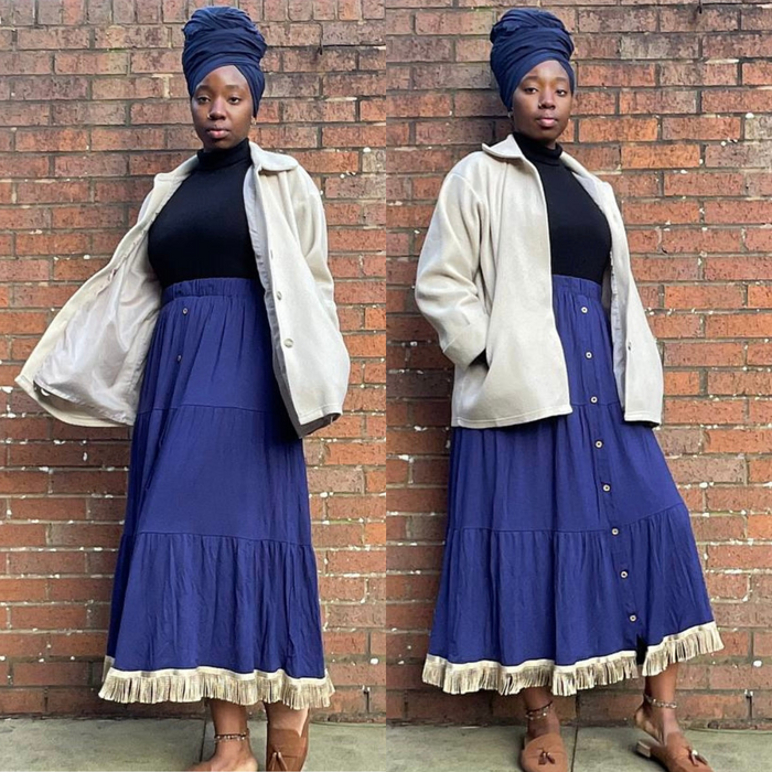 Plain Button Maxi Skirts with Pockets
