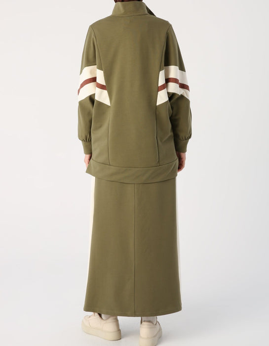 Zipper Collar Maxi SweatSkirt Set