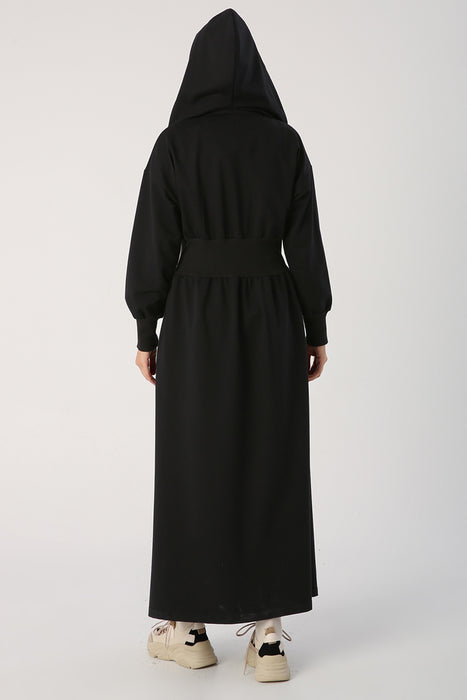 Ribbed Waist Hooded Maxi Dress