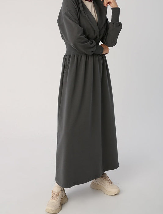 Ribbed Waist Hooded Maxi Dress