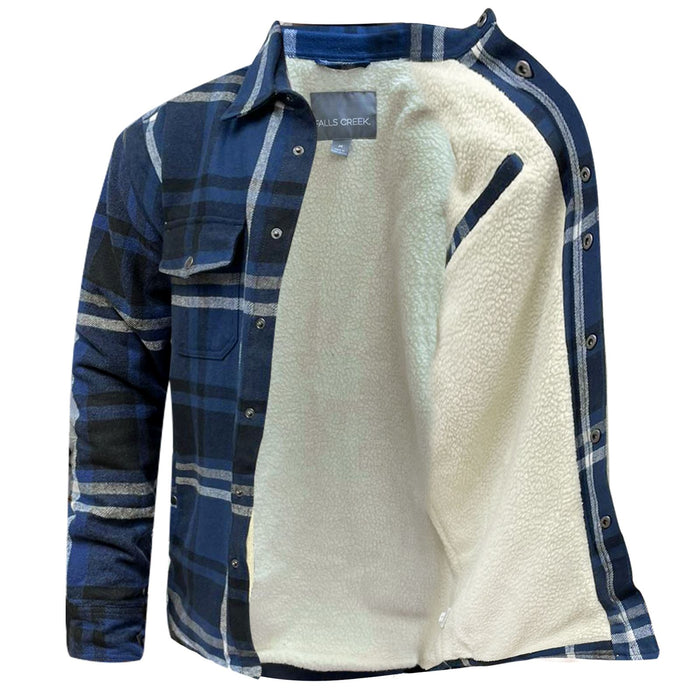 Mens Flannel Fleece Lined Shirt Jacket with Fringes - Free Worldwide Shipping- Sew Royal US