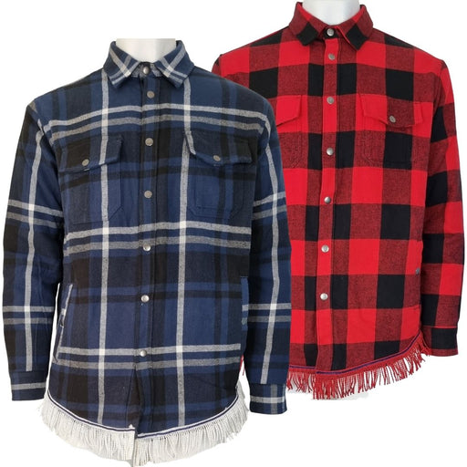 Mens Flannel Fleece Lined Shirt Jacket with Fringes - Free Worldwide Shipping- Sew Royal US