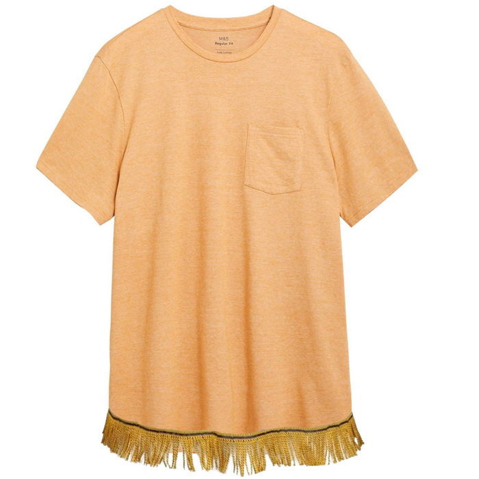Light-Orange Pure Cotton Textured T-Shirt with Fringes