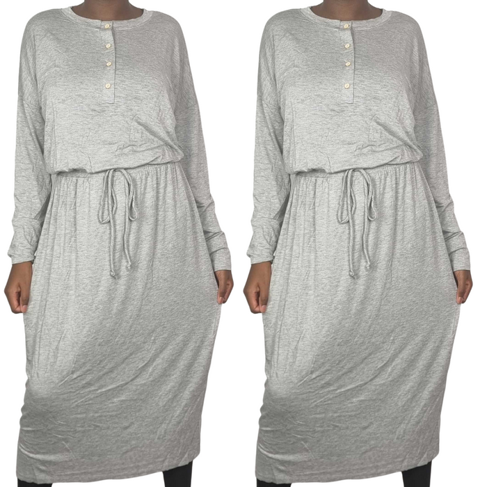 Button Up Neck Midi Dress - Free Worldwide Shipping- Sew Royal US