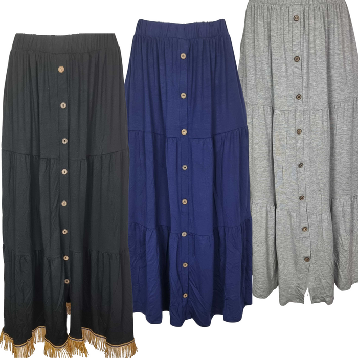 Plain Button Maxi Skirts with Pockets - Free Worldwide Shipping- Sew Royal US