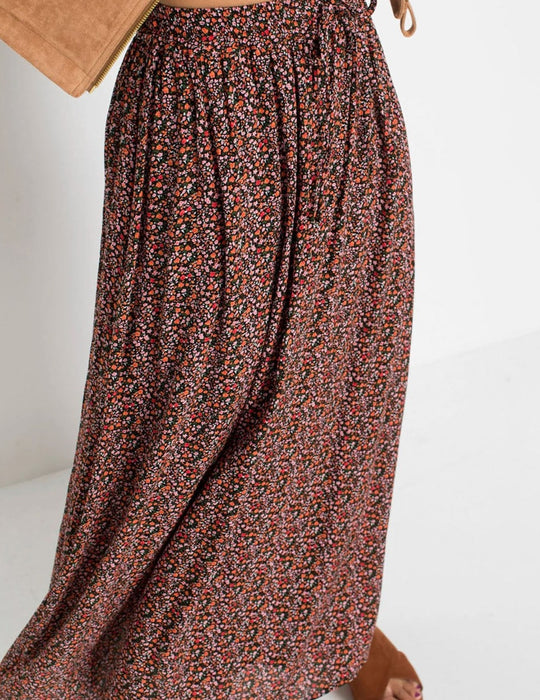 Multi-Print Tie Waist Maxi Skirt