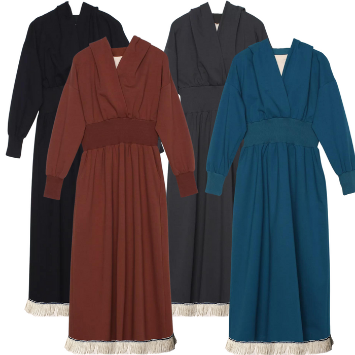 Ribbed Waist Hooded Maxi Dress
