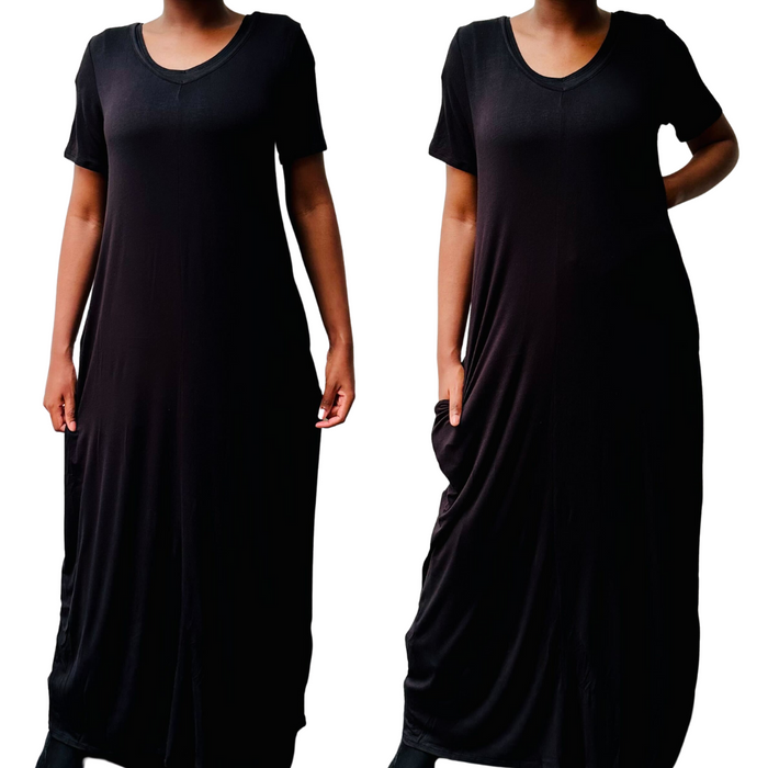 Plain V Neck Maxi Dress with Pockets