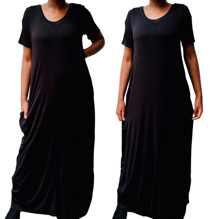 Plain V Neck Maxi Dress with Pockets