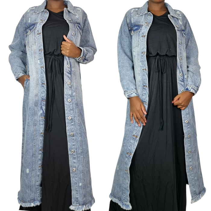 Women's Denim Maxi Jacket - Free Worldwide Shipping- Sew Royal US