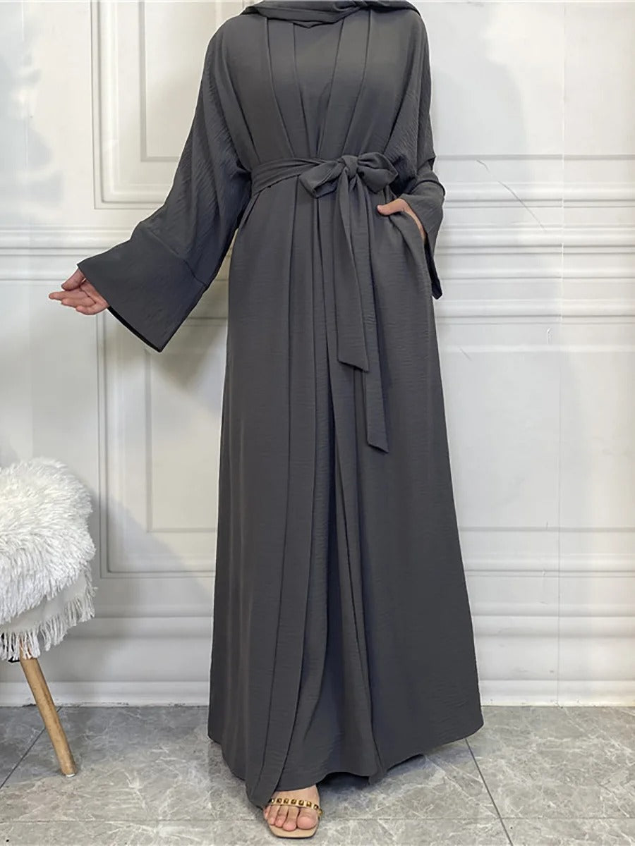 Grey Maxi Dress & Cardigan Set w/ Pockets - Free Worldwide Shipping- Sew Royal US