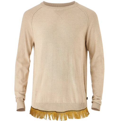 Men's Cream Cotton Fringed Sweater - Free Worldwide Shipping- Sew Royal US