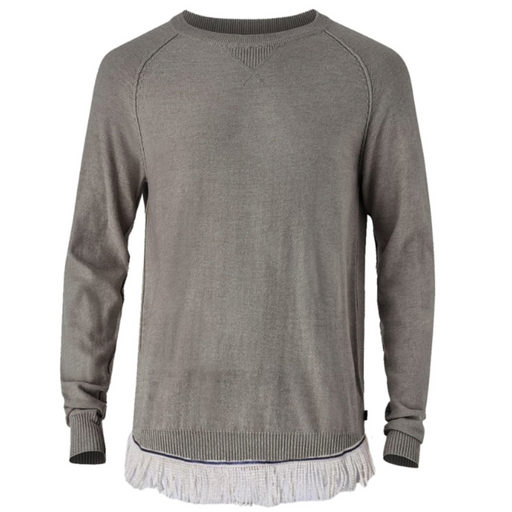 Men's Grey Cotton Fringed Sweater - Free Worldwide Shipping- Sew Royal US