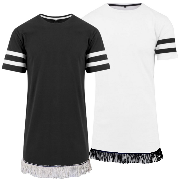 Short Sleeve Stripe Jersey T-Shirt with Fringes - Free Worldwide Shipping- Sew Royal US