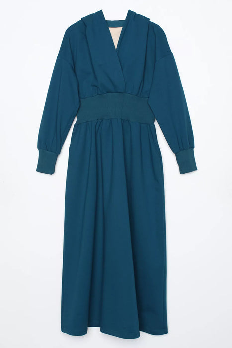 Ribbed Waist Hooded Maxi Dress