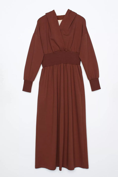 Ribbed Waist Hooded Maxi Dress