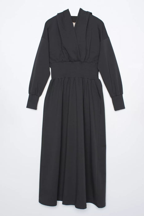 Ribbed Waist Hooded Maxi Dress