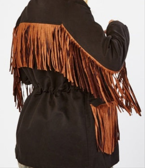 Women's Black Suede Fringe Jacket - Free Worldwide Shipping- Sew Royal US
