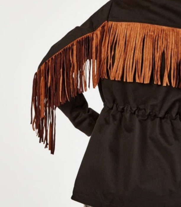 Women's Black Suede Fringe Jacket - Free Worldwide Shipping- Sew Royal US